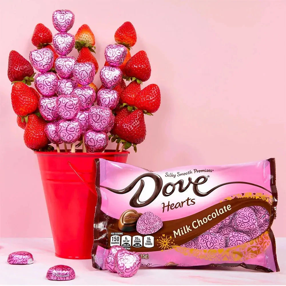 Pink Foiled Dove Milk Chocolate Hearts: 35-Piece Bag - Image 3