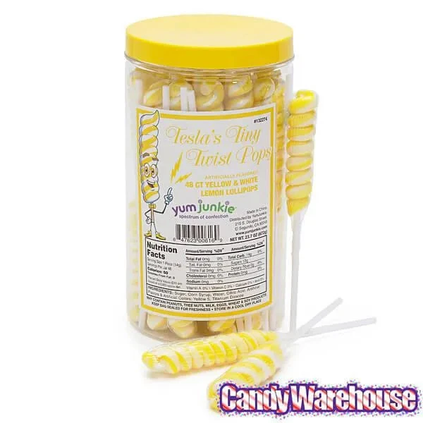 Tesla's Tiny Twist Pops - Lemon: 48-Piece Jar - Image 3