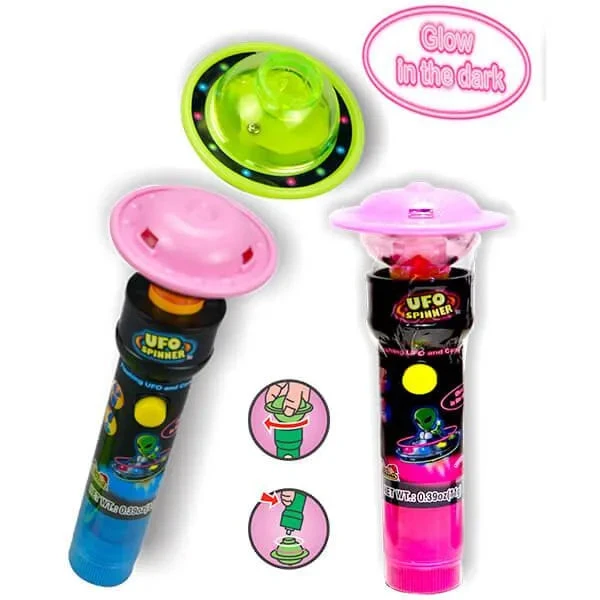 UFO Spinner Flashing Alien Flying Saucers With Candy: 12-Piece Display - Image 4